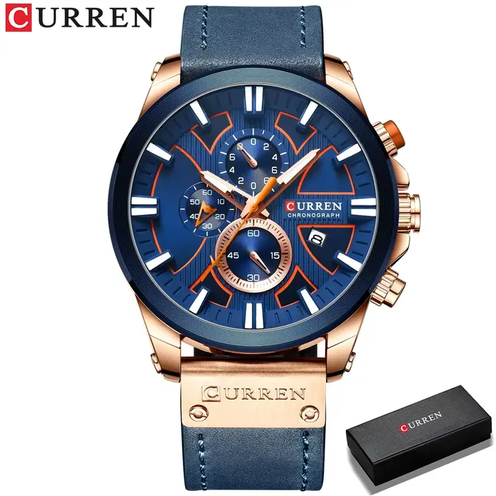 CURREN montre chronographe Sport hommes montres Quartz horloge en cuir homme montre-bracelet avec bo