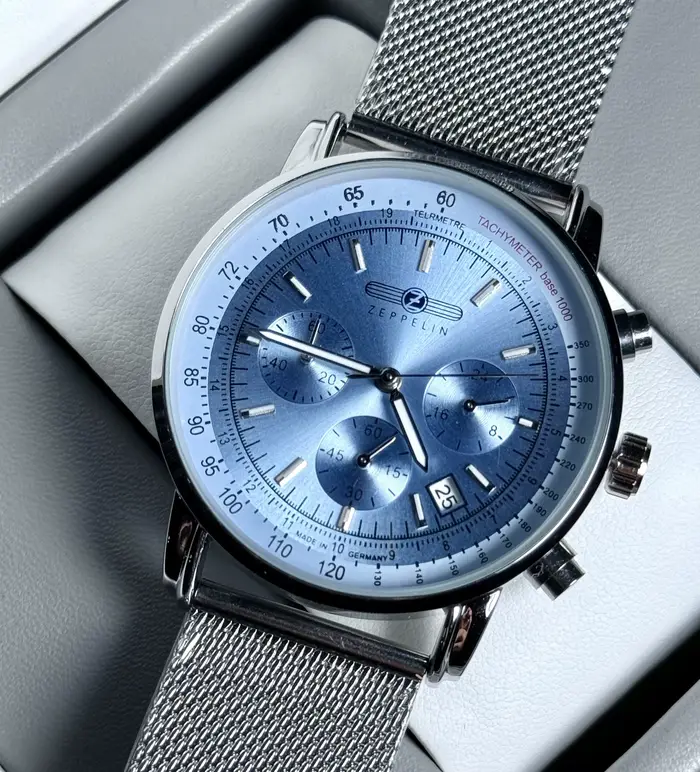 Montre homme Zeppelin 2026 style rétro acier inoxydable cadran bleu mouvement quartz pour affaires et loisirs