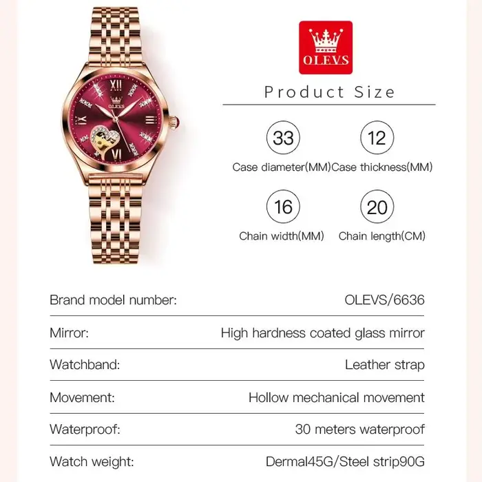 OLEVS 6636 femmes montre mode échelle romaine