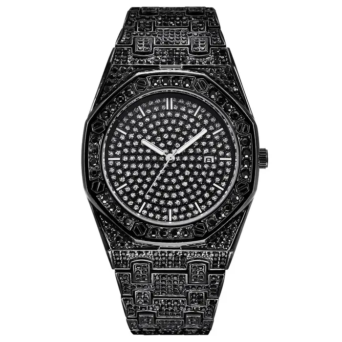 Montre-bracelet à quartz en diamant glacé pour hommes