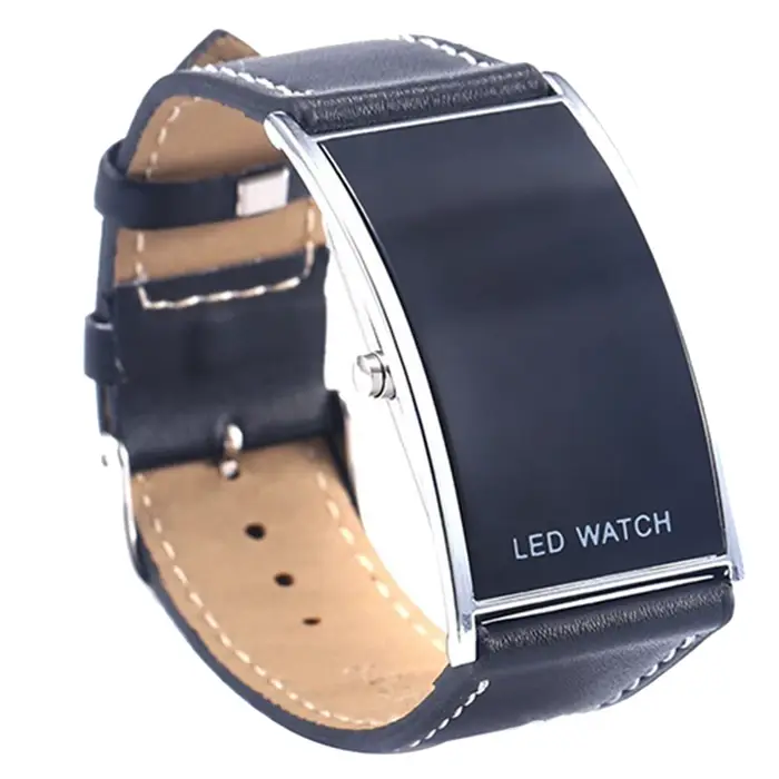 Montres pour hommes haut de gamme LED numérique Date cadran rectangulaire bracelet en Faux cuir mont