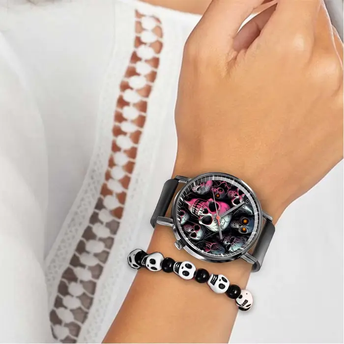 Hot Halloween Simple crâne conception hommes et femmes montres à Quartz décontracté noir Silicone horloge cadeau montre