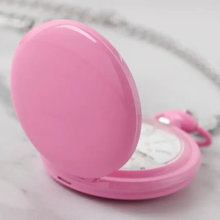 Montre de poche rose chic avec chaîne argentée