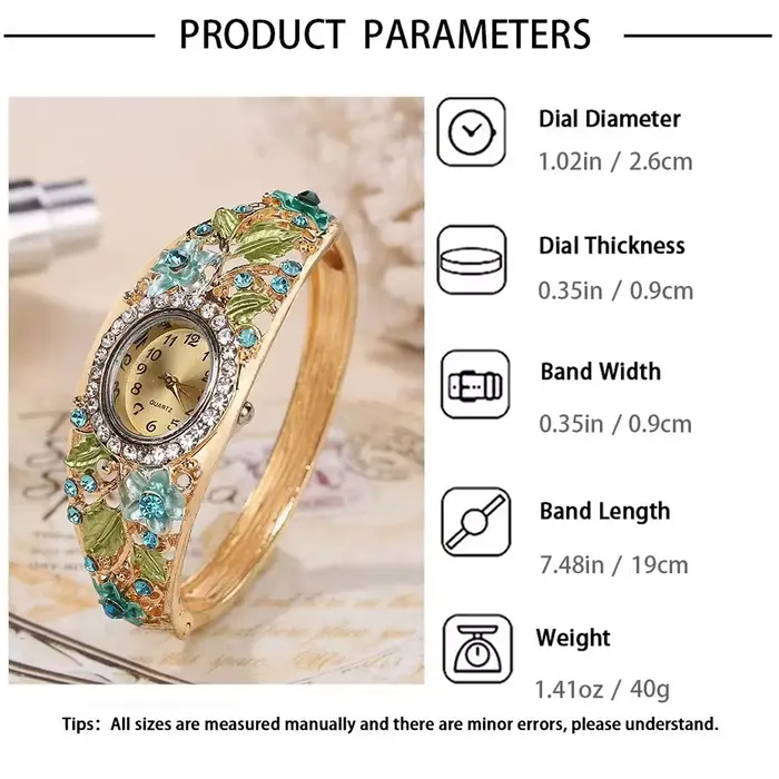 Montre à cadran rond motif fleur et papillon