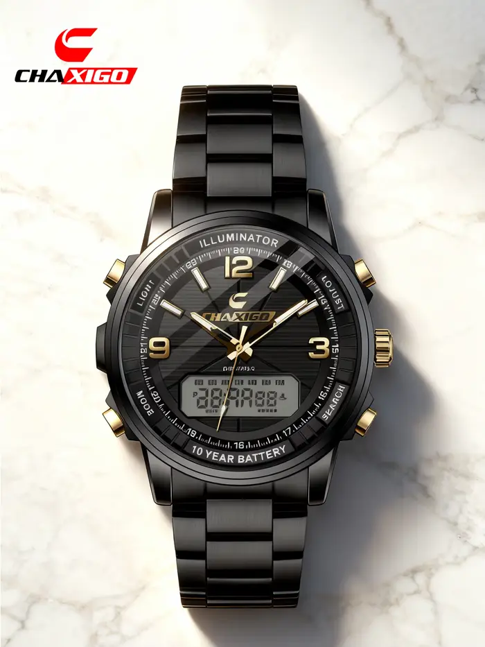Montre-bracelet multifonctionnelle CHAXIGO avec affichage analogique-numérique pour homme, résistante à l'eau, idéale pour affaires et sport