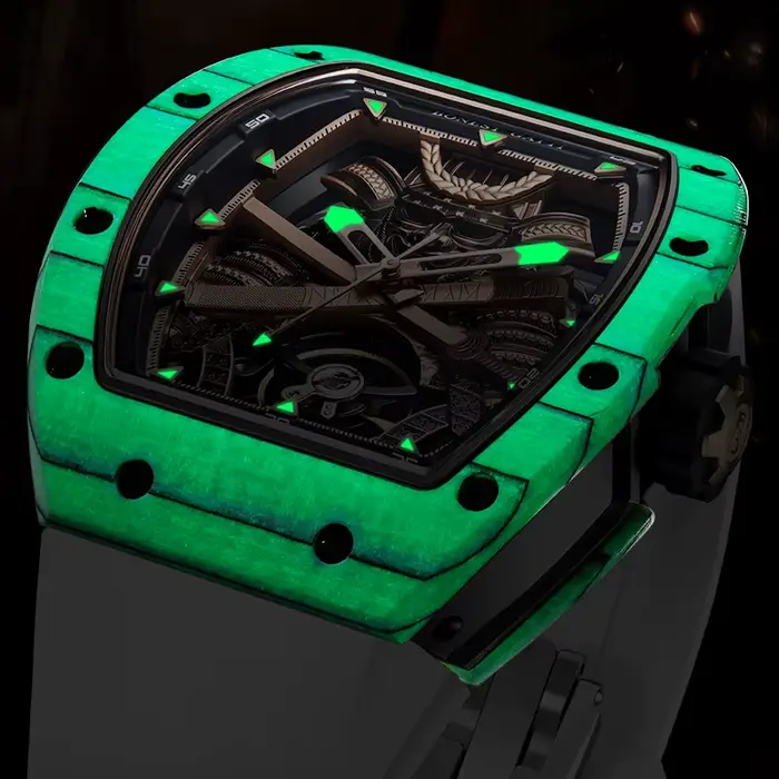 Montre automatique BONEST GATTI avec tourbillon et design squelette pour hommes, résistance à l'eau et bracelet en caoutchouc, parfait pour les occasions spéciales et le quotidien