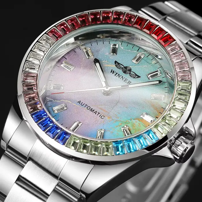 2024WINNER Original diamants colorés mécanique étanche montre pour hommes mouvement automatique en acier inoxydable montres de luxe