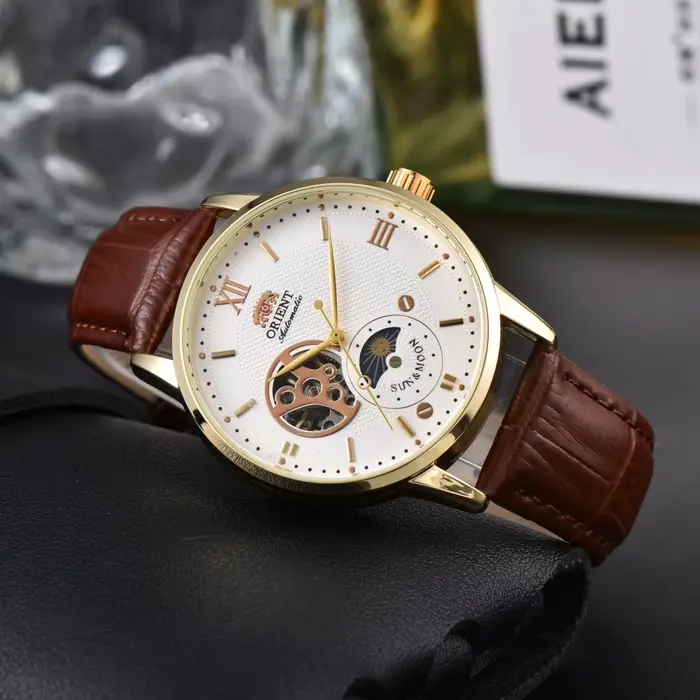 Montre unisexe DFDG Orient Sports & Leisure, série Soleil, Lune et Étoiles, avec fonction heure mond