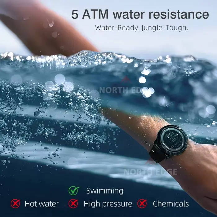 Montre NORTH EDGE APOLLO résistante à l'eau pour homme et femme avec double fuseau horaire et fonctions de fitness pour sportifs et occasions spéciales