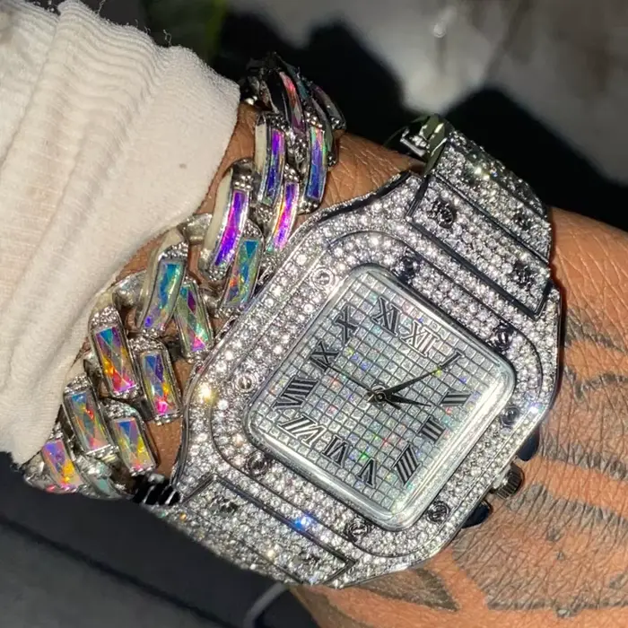 Montre entièrement glacée pour hommes