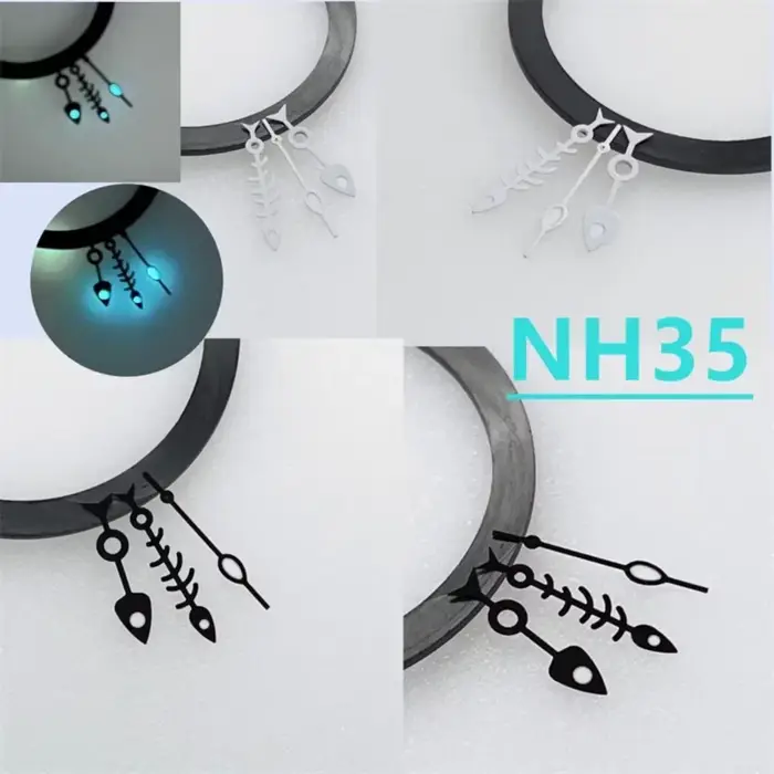Aiguilles de montre en arête de poisson blanche et noire bleues lumineuses pour mouvements japonais NH35 NH36 4R35 4R36 occassions formelles professionnelles