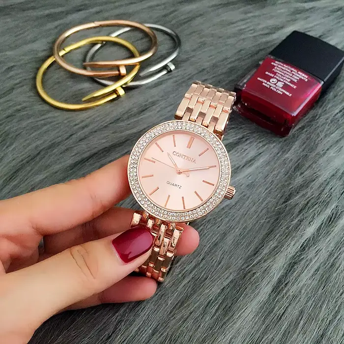 Montre de luxe en strass pour femmes, marque supérieure, mode or, en acier inoxydable, horloge, cade