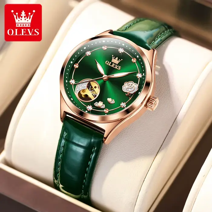 Montre-bracelet mécanique automatique OLEVS 6601 pour femmes, bracelet en cuir, étanche, lumineuse, 