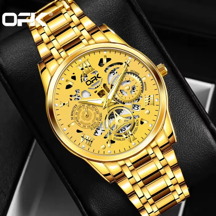 Montre OPK pour Hommes Bracelet Acier Lueur Nocturne Résistante à l'Eau Occasions Spéciales Casual Elegant