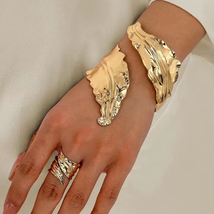 Ensemble de bagues bohème pour femmes, Bracelet en feuilles froissées, artistique, élégant, réglable
