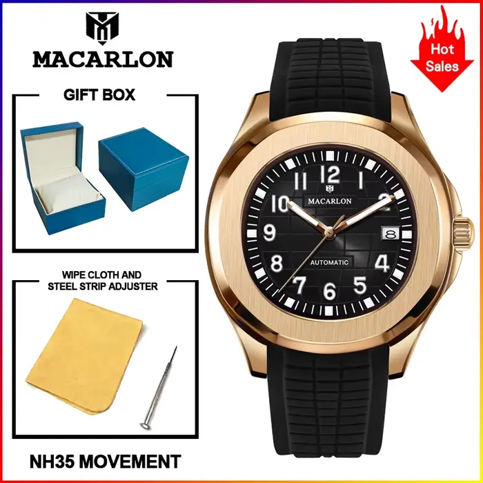 Nouvelle montre sport mécanique MACARLON de 42 mm pour homme, verre saphir, calendrier, lumineuse, e