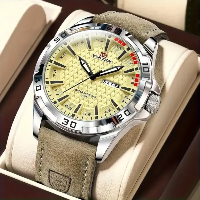 VAVA marque hommes mode montres à Quartz mâle bracelet en cuir Sport étanche