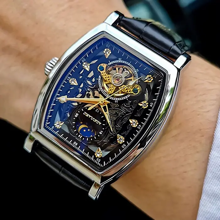Montres automatiques mécaniques squelette glacées AOKULASIC Tourbillon pour hommes