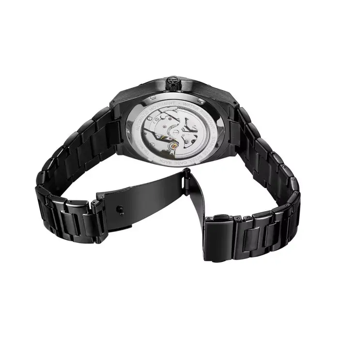 Nouveau noir hommes d'affaires Style classique décontracté automatique auto-vent montre mécanique bracelet en acier inoxydable grand cadran analogique calendrier