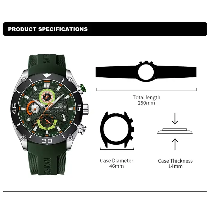 NAVIFORCE 8038 montre de Sport pour hommes montre-bracelet à Quartz étanche chronographe horloge militaire avec lumineux Reloj Hombre cadeau masculin