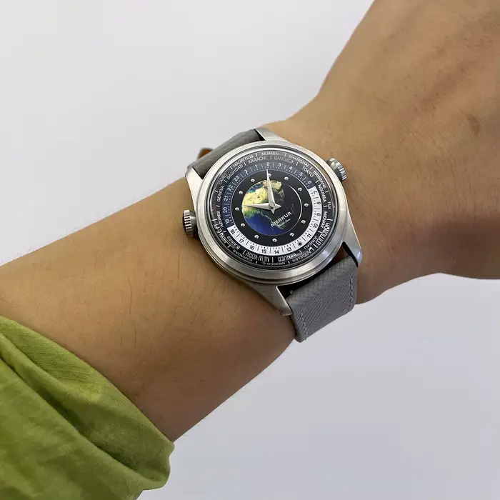 Montre Merkur en acier inoxydable avec cadran en émail et mouvement manuel mécanique pour hommes occasions spéciales vintage style rétro