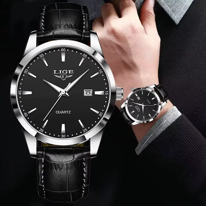 Montre en acier inoxydable et cuir pour homme style militaire élégant résistant à l'eau pour occasions spéciales