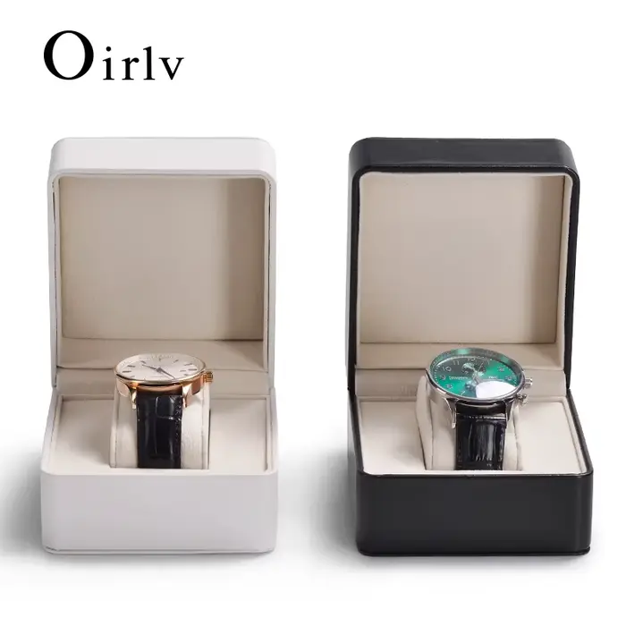 Oirlv Boîte de montre en cuir : extérieur premium avec doublure en daim – Mallette de rangement à fente unique pour montres (options de couleur noir/blanc)