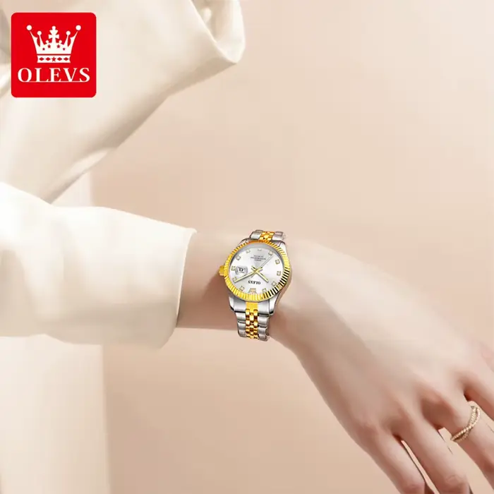 Montre pour femmes OLEVS 3705 haute dureté miroir diamant échelle luxe quartz résistante à l'eau bracelet en acier inoxydable pour diverses occasions