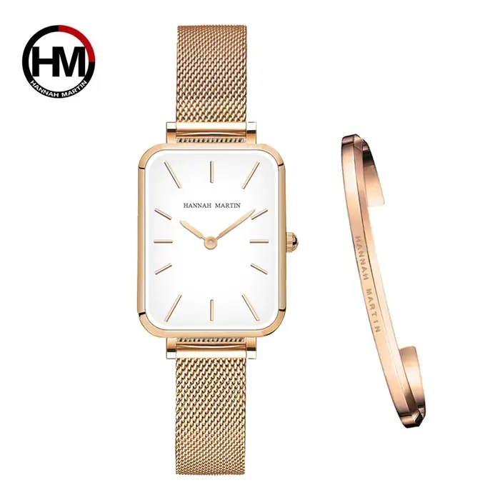 Rectangle ultra-mince nordique Style Simple japon mouvement à Quartz mode acier inoxydable maille argenté Bracelet ceint