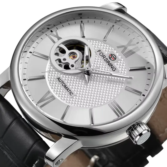Montre Forsining Squelette Mécanique Hommes Cadran Bleu Cuir Affaires Automatique Luxe Nouvelle Occasions Spéciales