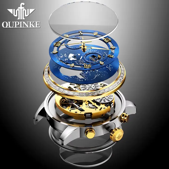 OUPINKE 3255 hommes montre de luxe marque mouvement suisse ciel étoilé squelette
