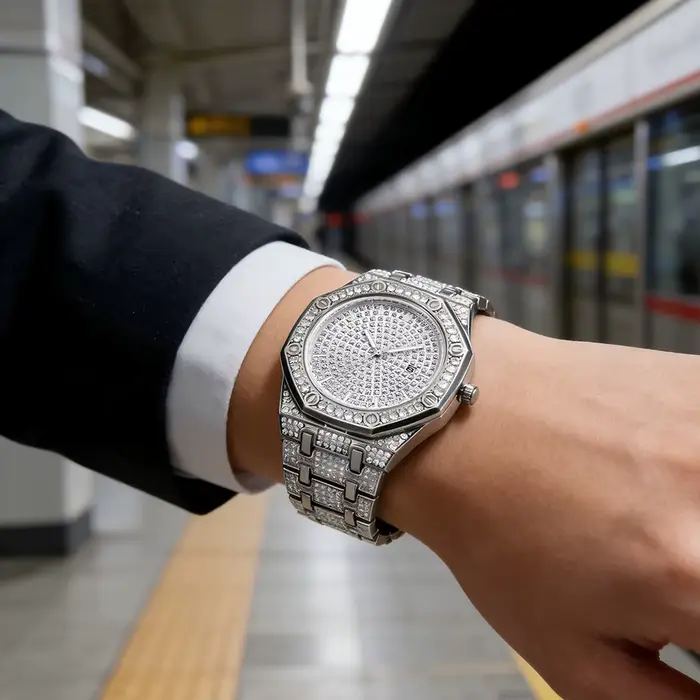 Nouveau luxe cool hommes montre style de rue strass