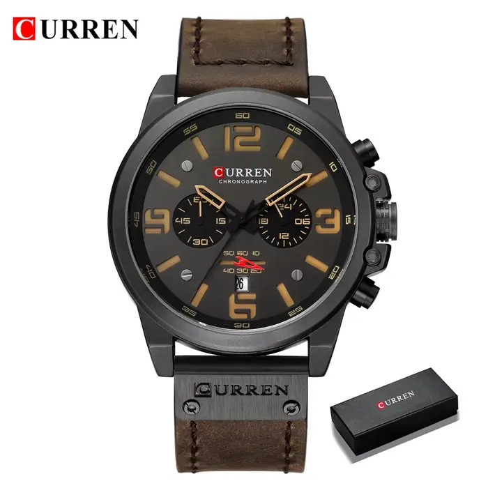 CURREN hommes montres haut de gamme marque étanche Sport montre-bracelet chronographe Quartz militaire en cuir véritable Relogio Masculino
