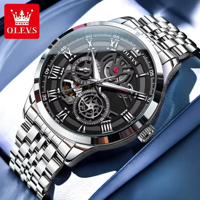 OLEVS squelette montre mécanique hommes étanche en acier inoxydable haut de gamme hommes creux montr