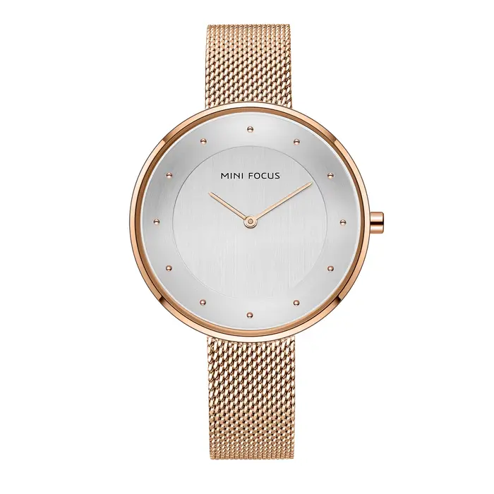 MINI FOCUS-Montre de Luxe à Quartz pour Femme, Design à Cadran Simple, Maille, Bracelet en Acier Ino