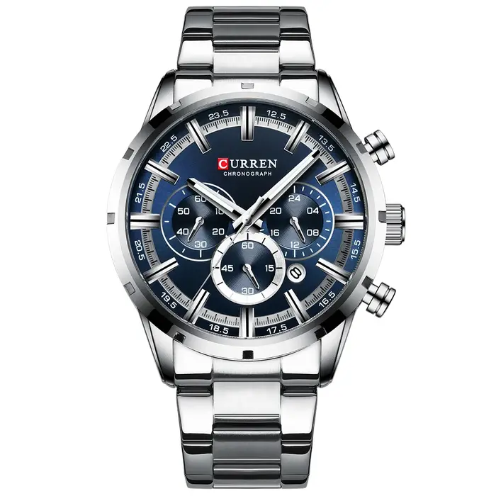 Montre chronographe homme acier inoxydable quartz sport date automatique occasion spéciale