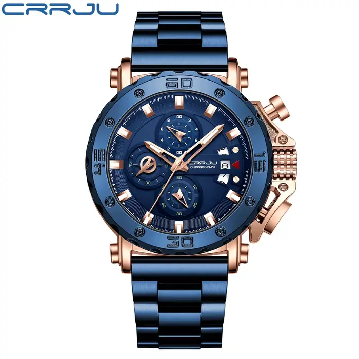 CRRJU montre pour hommes Top marque de luxe grand cadran en acier inoxydable étanche chronographe mo