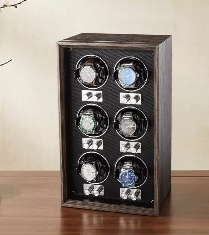 Remontoir de montres Virtorix en bois à 6 emplacements rotation automatique contrôle LED indépendant anti-magnétique silencieux pour rangement de montres mécaniques occassions spéciales