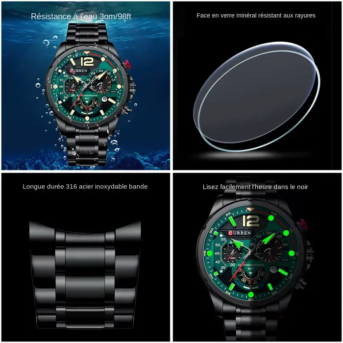 Istro REN-Montres-bracelets chronographes à quartz pour hommes