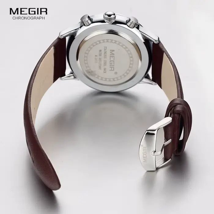 Mode Megir 2011 Top marque Quartz hommes lumineux étanche montre de sport homme Commercial en cuir véritable affaires montres