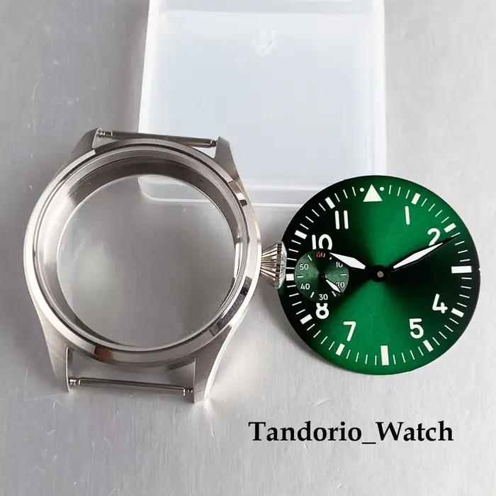 Tandorio – boîtier de montre en verre saphir, nouveau style pilote, 42mm, avec cadran bleu/noir/vert de 37mm, pour mouvement ETA 6497 ST3600