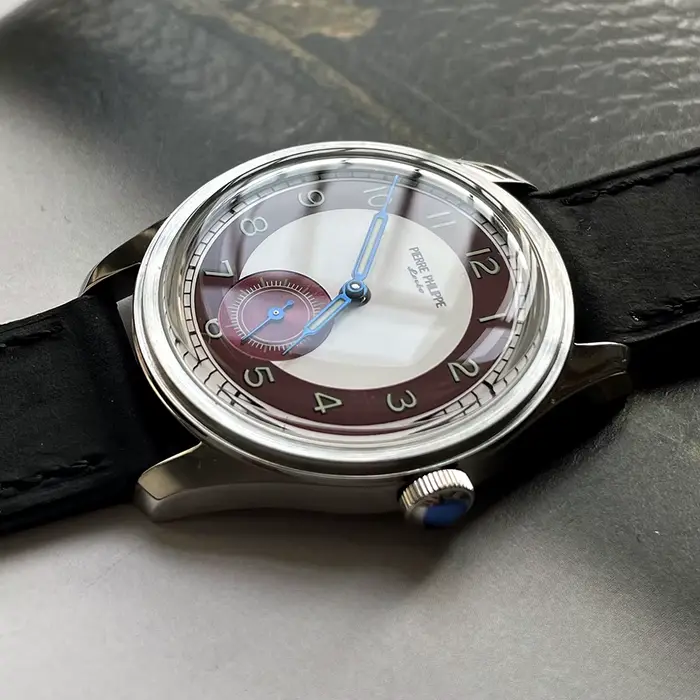 38mm PIERRE PHILIPPE montre formelle cadran bleu rétro flèche pilote montre hommes mécanique manuel 
