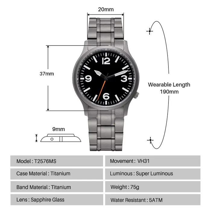 BERNY Montre pour homme entièrement en titane
