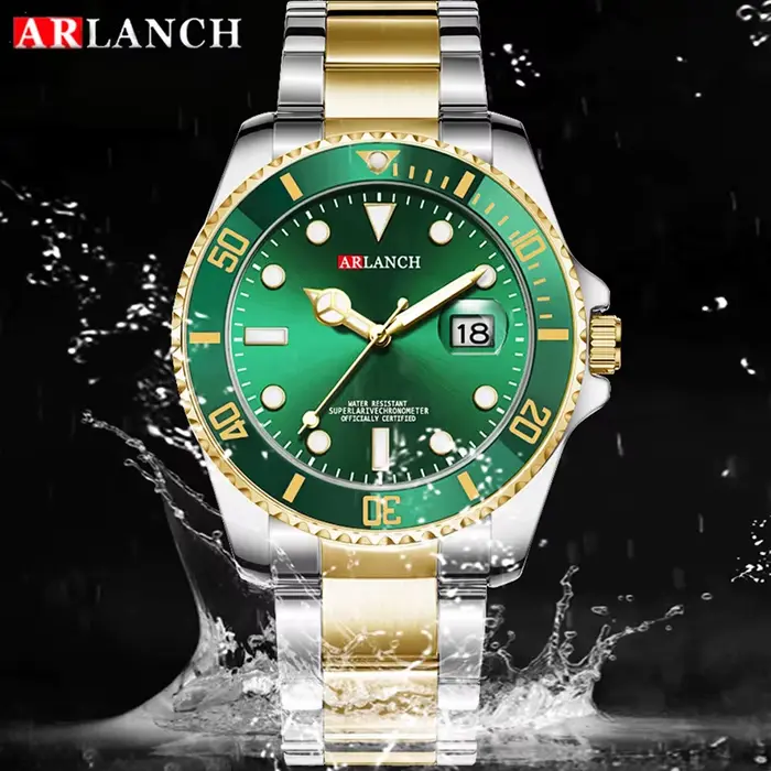 ARLANCH Montre Homme Quartz Acier Lumineuse Date Lunette Rotative Sport Affaires Étanche Relogio Masculino
