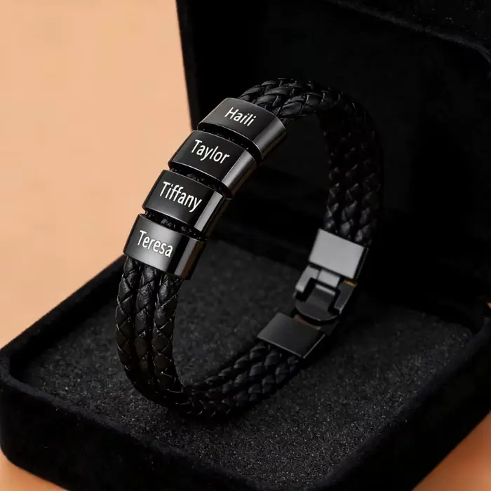 Bracelet personnalisé en acier inoxydable avec jusqu'à 5 noms pour homme cadeau attentionné pour père mari grand-père occasion spéciale