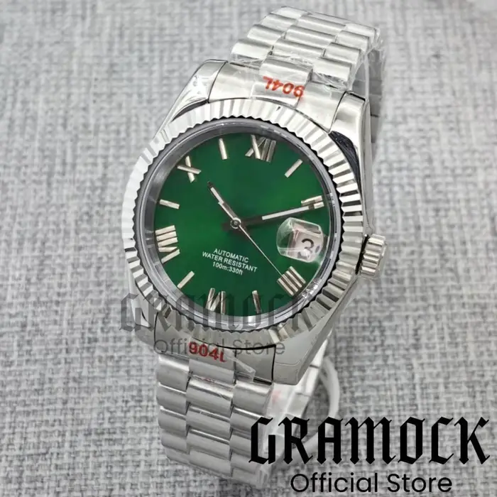 Montre de luxe pour hommes, chiffres romains NH35A, bracelet automatique en acier, lunette cannelée,
