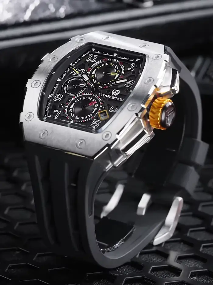 TSAR BOMBA Montre pour hommes marque de luxe Tonneau Design horloge étanche en acier inoxydable montre-bracelet mode