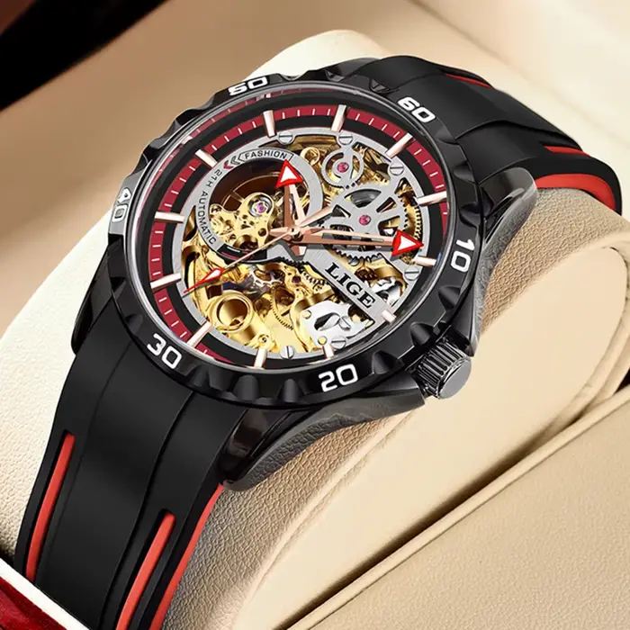 LIGE Nouvelles montres automatiques squelette pour hommes