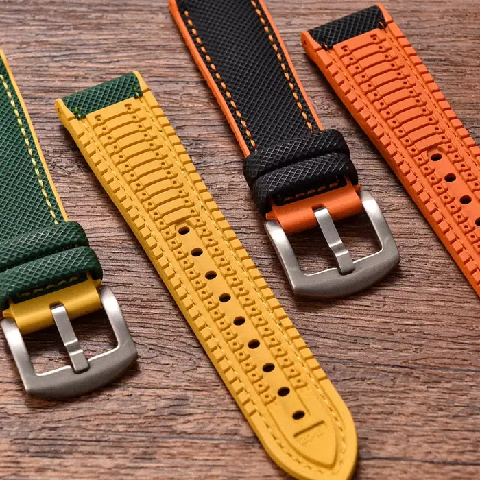 Bracelet de montre en caoutchouc FKM et toile de voile en cuir pour montres traditionnelles résistantes à l'eau et durables occasions spéciales