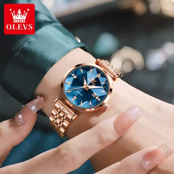 OLEVS montres pour femmes mode élégante forme rhombique miroir Original montre-bracelet à Quartz bracelet étanche Date